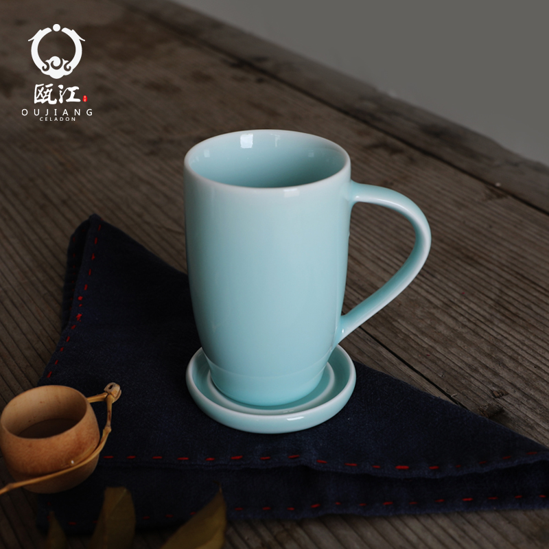 Oujiang longquan celadon water glass tea cup milk cup lady cup brother up office cup tea cup with lid keller