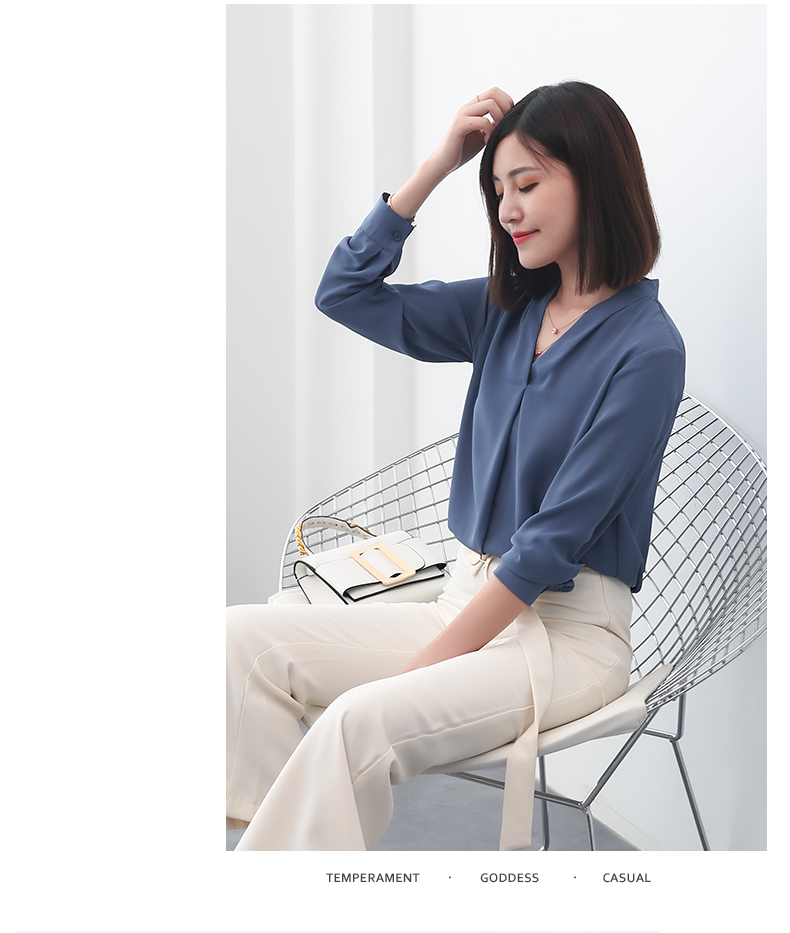 Xuân Teng 2019 áo sơ mi nữ mùa hè và mùa thu cổ chữ V nữ phiên bản Hàn Quốc của áo sơ mi trắng tay dài họa tiết xương đòn - Áo sơ mi dài tay áo sơ mi form rộng nữ