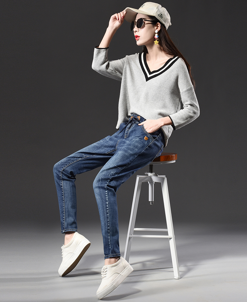 2018 phiên bản mới của Hàn Quốc lỏng lẻo và béo mập XL chất béo chị em denim hoang dã mùa thu đông cộng với cashmere thiết kế thời trang nữ