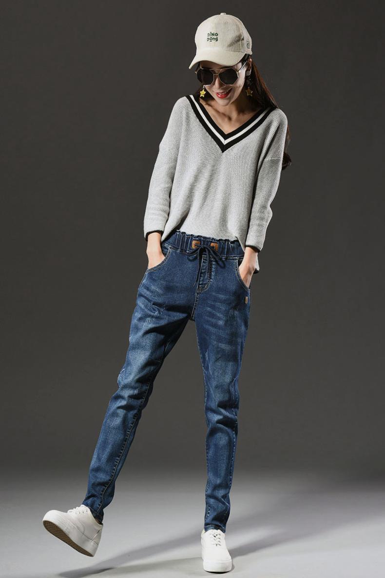 2018 phiên bản mới của Hàn Quốc lỏng lẻo và béo mập XL chất béo chị em denim hoang dã mùa thu đông cộng với cashmere thiết kế thời trang nữ