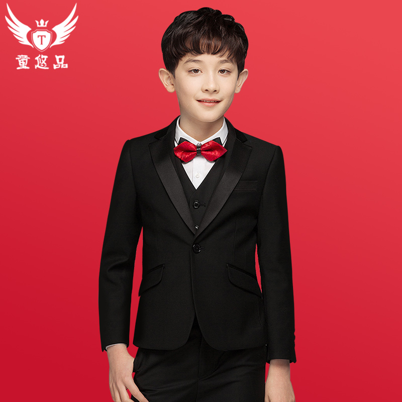 Children Suits Suit Boy Flowers Tuxedo Western Suit CUHK Child Han Version Kids Suit Men's Piano Performance Spring Autumn