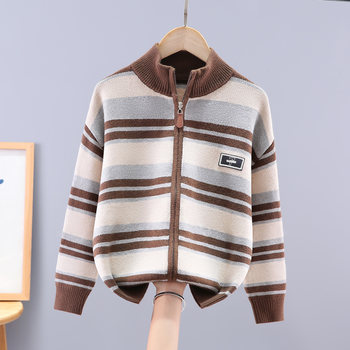 Boys' knitted cardigan jacket spring and autumn 2025 new autumn clothing medium and large children's sweater sweater boy tops Boys' knitted cardigan jacket spring and autumn 2025 new autumn clothing medium and large children's sweater sweater boy tops
