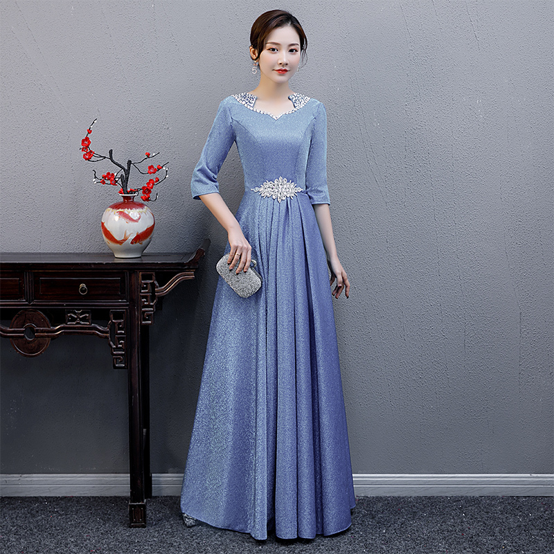 Choir Performance Clothing Women's Long Skirt 2021 New Dress Blue Welcome Host Emcee Choir Performance Clothing