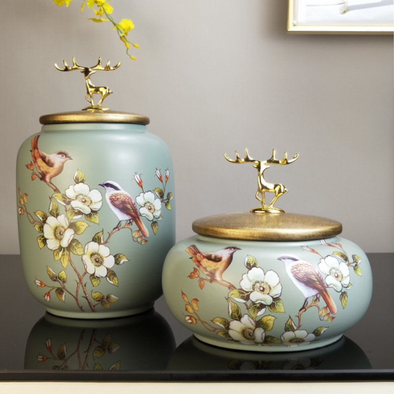Ceramic ornaments living room wine cabinet European-style decorations storage candy jar ins tea jar home vintage storage jar
