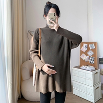 Maternity wear autumn and winter new fashion half turtleneck large size sweater womens loose outer wear bottoming shirt versatile top trendy