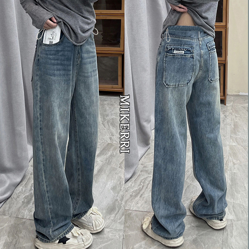 Blue High-Waisted Label-Embroidered Maternity Denim Wide-Leg Loose Pants for Women, Autumn and Winter Outerwear, 2025 New Casual Slimming Long Pants Blue High-Waisted Label-Embroidered Maternity Denim Wide-Leg Loose Pants for Women, Autumn and Winter Outerwear, 2025 New Casual Slimming Long Pants