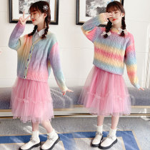 Girls Sweater 2022 new autumn and winter ocean thickens the childhood sleeve childrens rainbow knitting suit tide