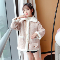 Girls little fragrance plus coat autumn and winter ocean 2022 new children fashionably thickened lamb plus winter coat