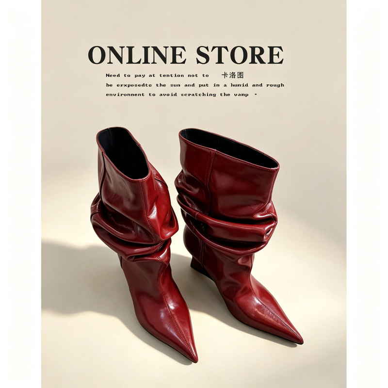 European and American Style Pointed Toe Stacked Boots for Women 2026 New Pleated Stacked Wedge Short Boots High-Heeled Fashion Long Boots European and American Style Pointed Toe Stacked Boots for Women 2026 New Pleated Stacked Wedge Short Boots High-Heeled Fashion Long Boots