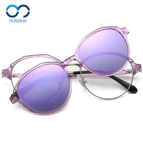 Поляризованные миопия двойные солнцезащитные очки водителя водителя Женщины Ретро круглые квадратные солнцезащитные очки прилив люди устанавливают зеркальный клип 8029