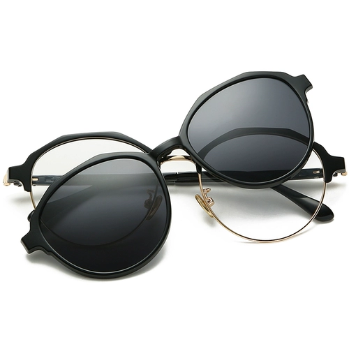 Поляризованные миопия двойные солнцезащитные очки водителя водителя Женщины Ретро круглые квадратные солнцезащитные очки прилив люди устанавливают зеркальный клип 8029