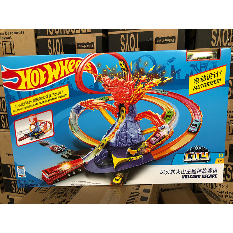 Wind Fire Wheels New Pint City Electric Series Volcano Themed Challenge Racing Track Rail Cars Children Toys FTD61
