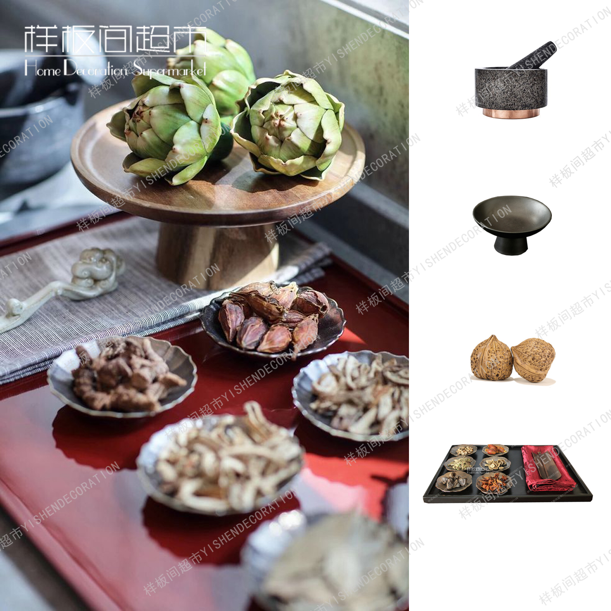 Model room home new Chinese style kitchen countertop bar counter soft decoration decoration decoration Chinese medicine tray Chinese style
