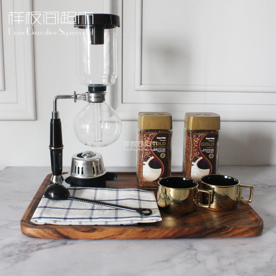 Model room custom home kitchen countertop cabinet decoration walnut tray siphon coffee pot bar table set