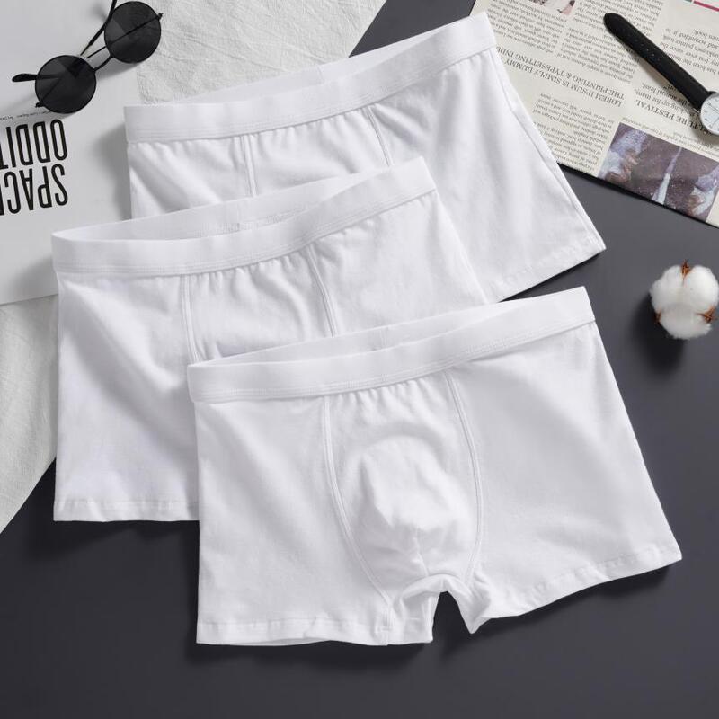 Men's Pure Cotton White Boxer Briefs, Breathable and Comfortable, Solid Color Underwear