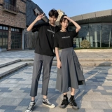 Парная одежда для влюбленных, брендовая летняя одежда, небольшая дизайнерская футболка с коротким рукавом, юбка, комплект, французский стиль, в корейском стиле, тренд сезона