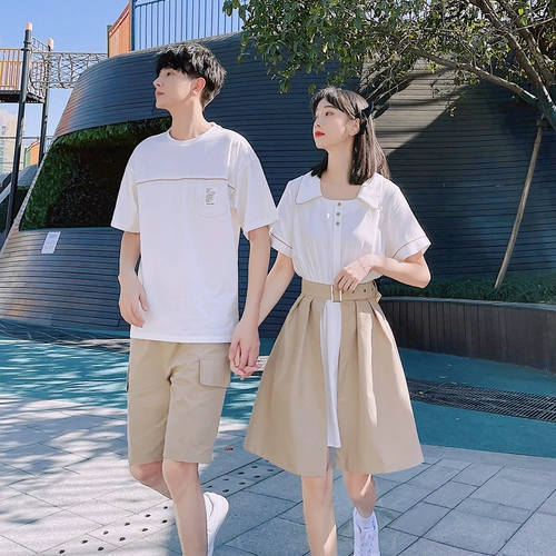 Парная одежда для влюбленных, летняя одежда, юбка, платье, трендовый комплект, футболка, коллекция 2023, французский стиль