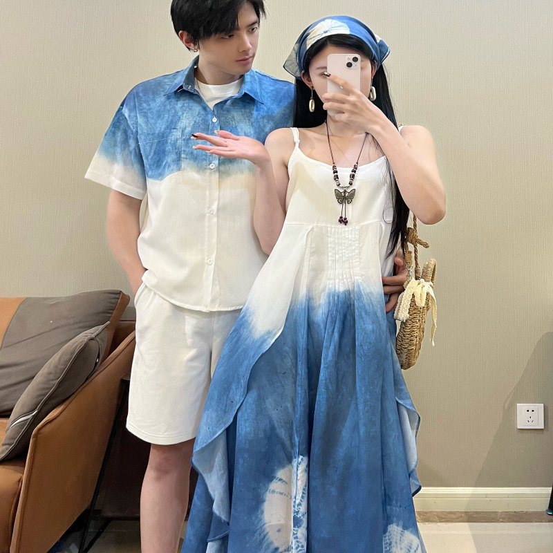 Beach Vacation Style Couple Outfits 2026 Summer New Ethnic Style Tie-Dye Elegant Spaghetti Strap Dress One Skirt One Top Beach Vacation Style Couple Outfits 2026 Summer New Ethnic Style Tie-Dye Elegant Spaghetti Strap Dress One Skirt One Top