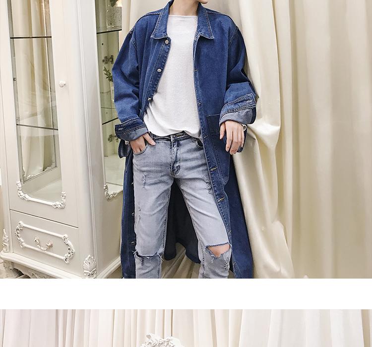 Áo khoác châu Âu 2018 retro denim áo gió nam dài đến đầu gối áo mưa đơn giản áo gió 2 mặt