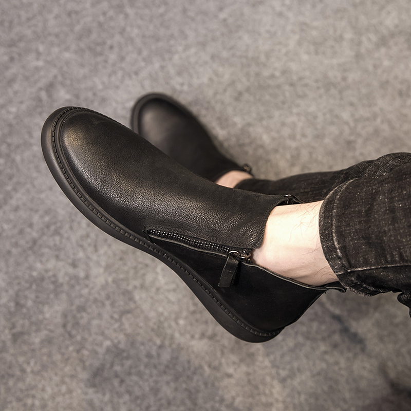 Autumn Winter Inron genuine leather male boots Martin boots Men's short boots Tide Bull Leather High Cylinder Shoes Men's Sleeves Chelsea Boots Man