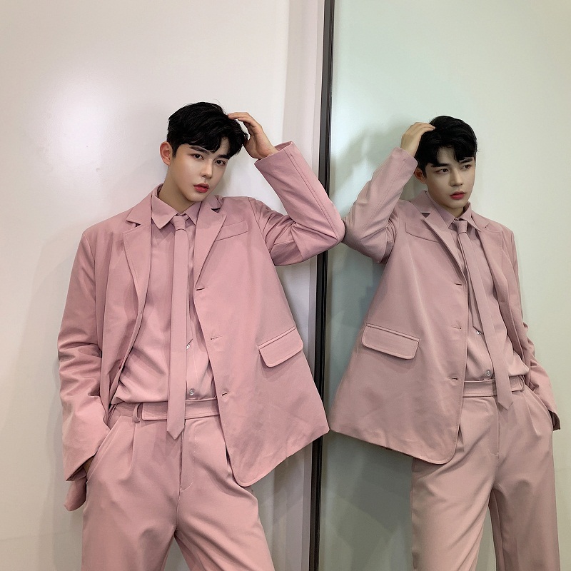 Casual suit men's jacket Korean version loose pink small suit trendy handsome British style ins net red suit men