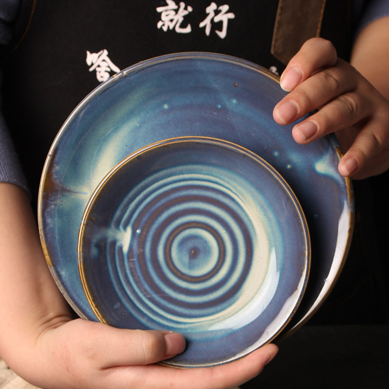 Vintage plate Coarse pottery plate Ceramic plate Hotel commercial plate Leisure farm special size plate Hot pot shop flat plate