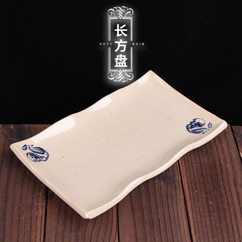 Fire Pan Shop Plate Coarse Pottery Rectangular Wave Flat Pan Sichuan Chengdu Hotpot Special Cutlery Commercial Retro Dishes