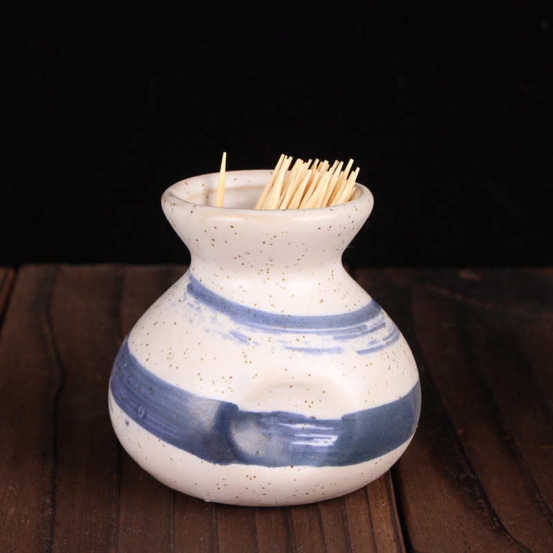 Creative Retro Toothpicks Barrel Home Blue Line Toothpicks Bucket Hotpot Hotels Commercial Ceramics Retro China Wind Toothpick Box