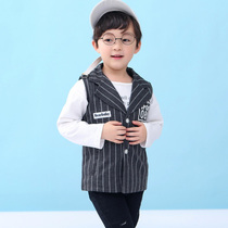 Boy double-layer striped vest handsome bear childrens clothing spring and autumn horse clip childrens vest baby without hat and shoulder tide