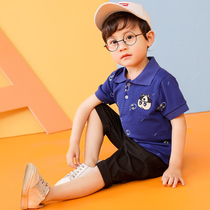 Little bear childrens dress childrens lapel T-shirt boys full print short sleeve Boy Summer new T boy POLO sweatshirt tide