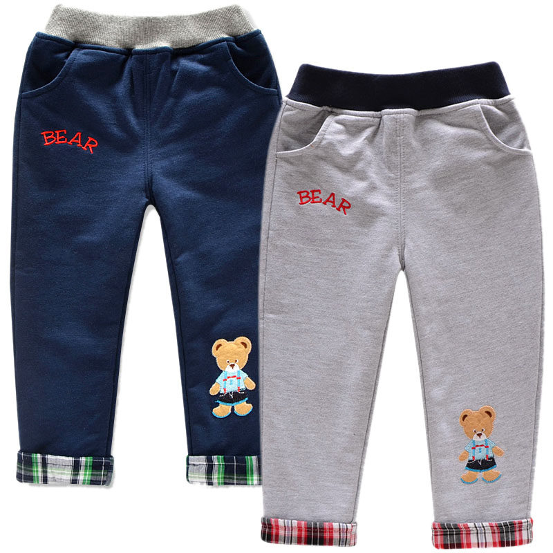 Fashion Children Spring Autumn New Casual Pants Little Bear Boy Bilayer Trousers Boy Curl Pants Sport Children Clothing