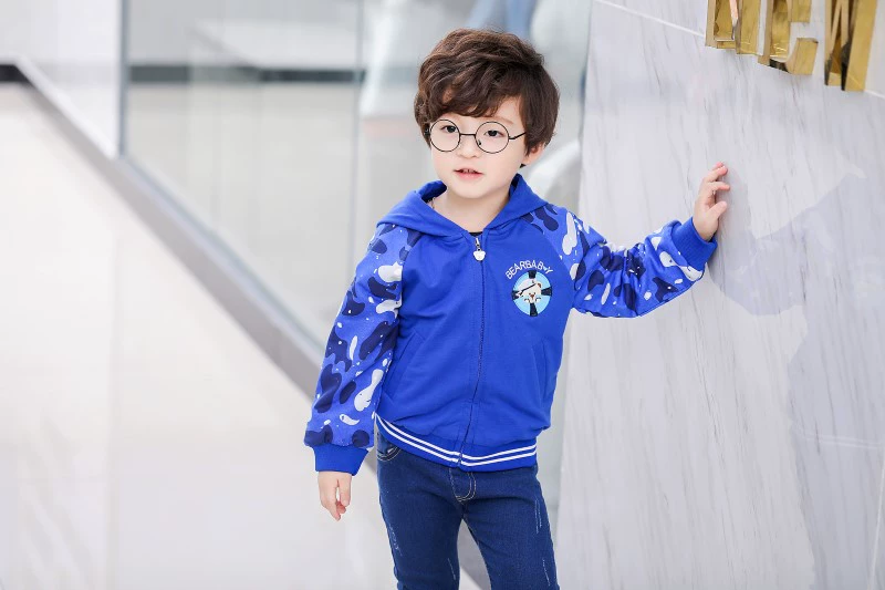 Thời trang gấu cho bé trai áo đôi trẻ em áo hoodie mùa xuân và mùa thu trẻ em mặc áo len trẻ em Hàn Quốc