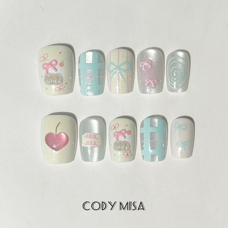 Codymisa Cartoon Heart Bow Wearable Nails Short Style Hand-Painted Nail Patches High-End Fake Nails Codymisa Cartoon Heart Bow Wearable Nails Short Style Hand-Painted Nail Patches High-End Fake Nails