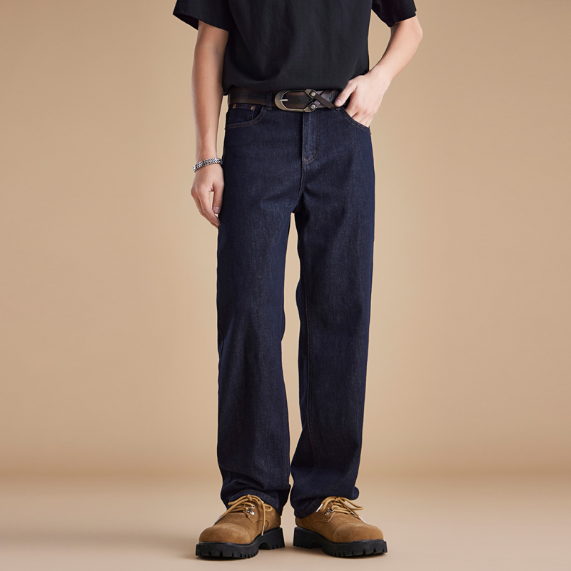 Original Color Selvedge Jeans for Men, American Street Style, High-Waisted, Wide-Legged, Straight-Leg, Boot-Cut Pants, Long Legs, Non-Fading, Trendy