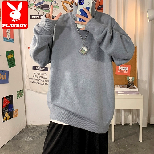 Playboy, демисезонный утепленный однотонный базовый приятный телу свитер, высокий воротник, свободный крой
