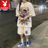 Playboy, шелковая футболка с коротким рукавом, комплект, летняя одежда, оверсайз, подходит для подростков