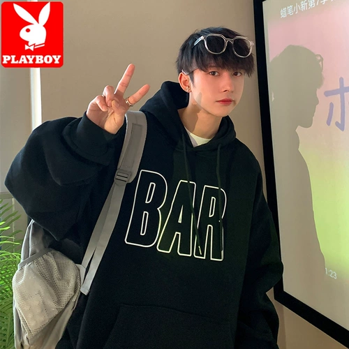 Playboy, демисезонная утепленная зимняя толстовка с капюшоном, оверсайз