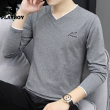 Playboy, осенний демисезонный трендовый хлопковый приятный телу лонгслив, в корейском стиле, V-образный вырез