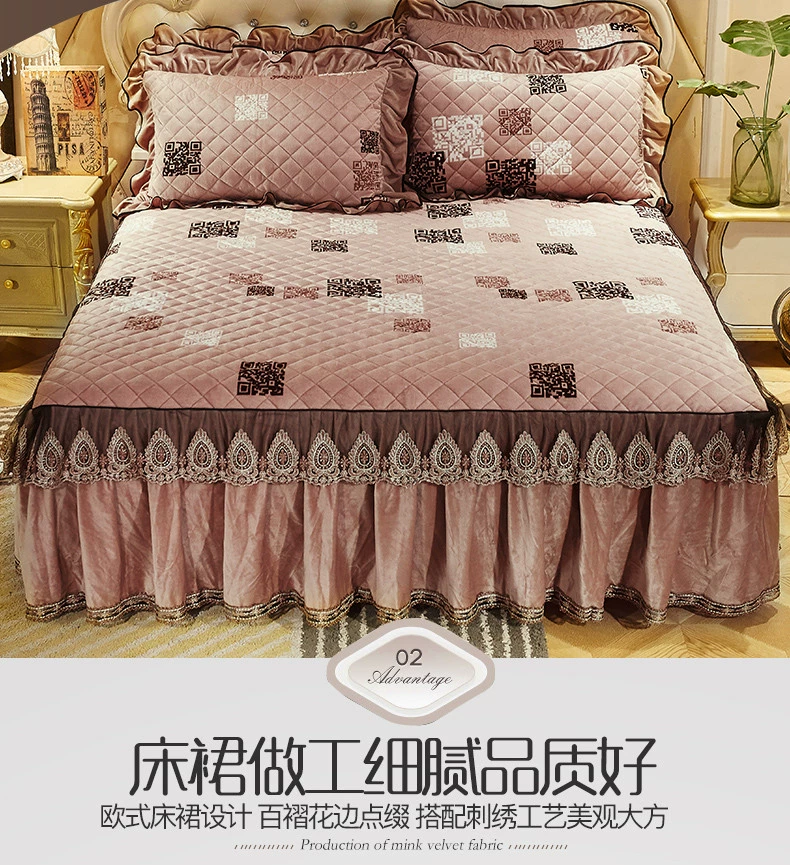 Continental bông nhung pha lê giường váy ren bedspread dày ấm áp mùa đông ngắn sang trọng đôi giường bìa trượt 1.8 - Váy Petti