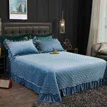 Crystal velvet cotton bed cover three-piece short plush warm double enlarged bed sheet mattress dust cloth 1 8m