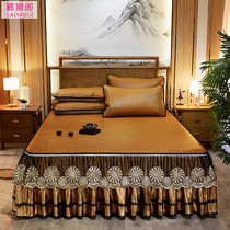 European lace bed skirt ice rattan Mat 1 8 m bed foldable bed cover type mat three-piece set of removable mat summer