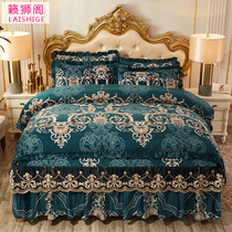 European fl rong bed skirt bedspread 4 jian tao 1 5 1 8m anti-slip mattress cover quilt cover sheets Crystal velvet family of four
