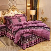 European lace cotton cotton four-piece bedspread thick crystal velvet quilt cover dress 4-piece non-slip warm bedding