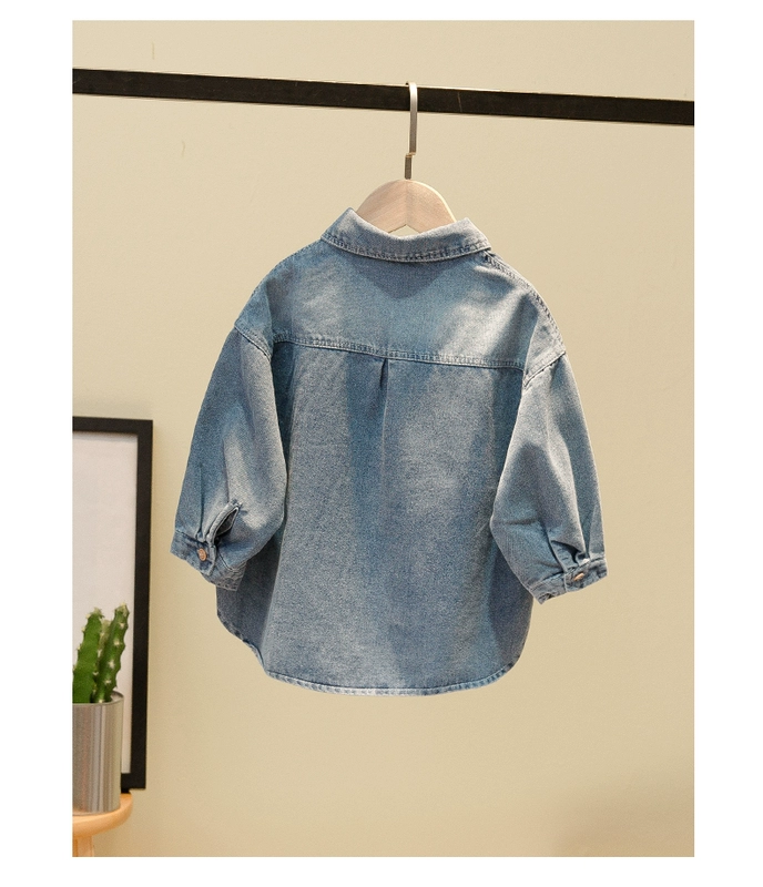 Áo sơ mi nam mỏng tay dài 2019 mùa thu trẻ em sơ mi denim Hàn Quốc áo sơ mi nam 5 tuổi thủy triều - Áo sơ mi quần áo trẻ em thu đông 