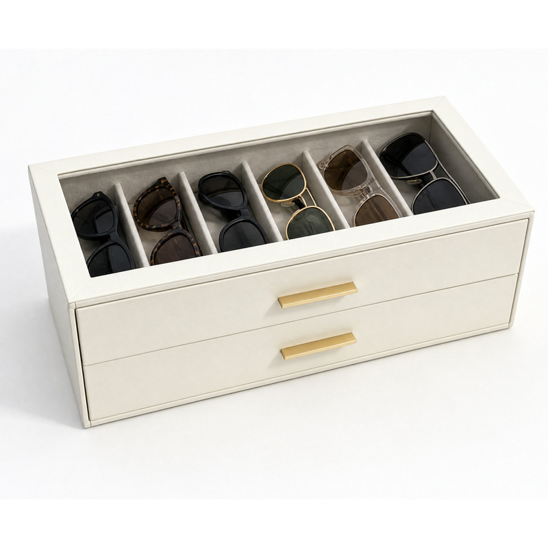 Large-Capacity Sunglasses Storage Box with Two-Layer Drawers, Window and Transparent Top Display Box, Glasses and Sunglasses Storage Box