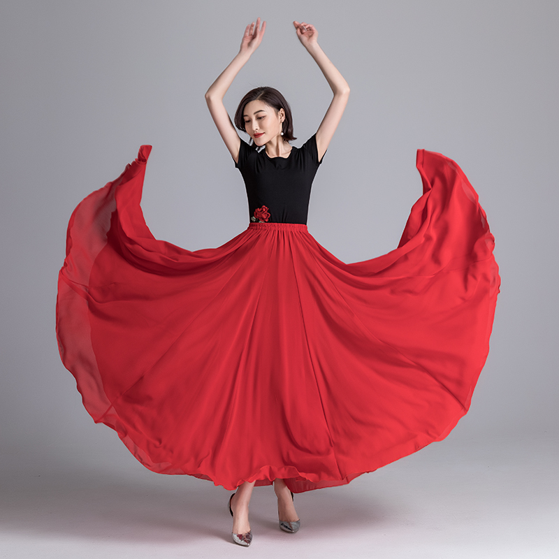Ruyi Pearl Chiffon 720-Degree Large Flare Half-Length Double-Layer Long Skirt Beach Skirt Square Dance Skirt Xinjiang Dance Skirt