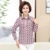 Áo sơ mi cotton mùa hè dài tay cho phụ nữ trung niên mùa xuân và áo kẻ sọc cotton bà ngoại quần áo cũ - Cộng với kích thước quần áo áo kiểu nữ đẹp tuổi 30 Cộng với kích thước quần áo
