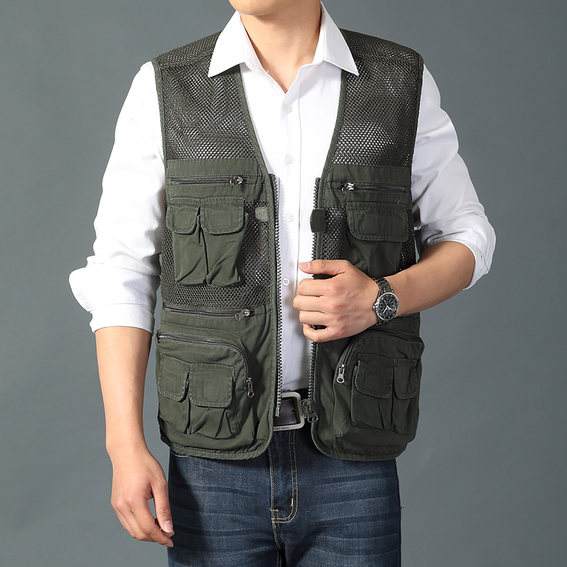 Trung niên ngoài trời giải trí vest mùa hè mỏng phần nhiếp ảnh câu cá dụng cụ đa túi lưới vest vest - Dệt kim Vest áo khoác cardigan học sinh