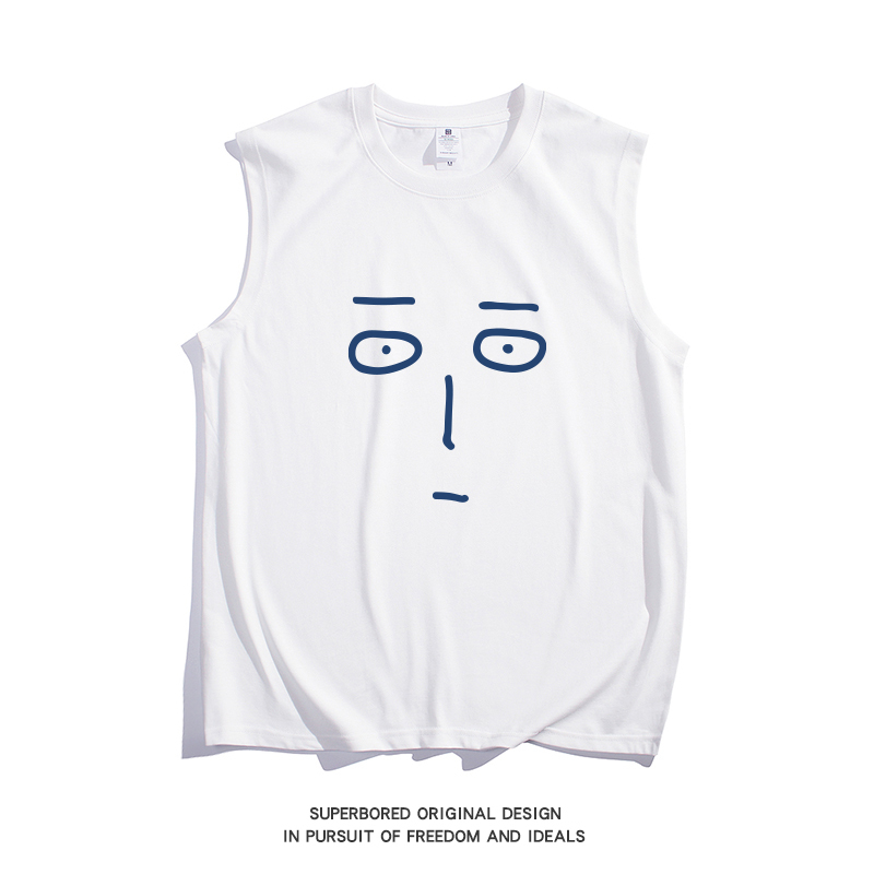 Summer Simple Japanese-Style Cartoon One Punch Man Tank Top Pure Cotton Loose Large Size Sports Fitness Sleeveless T-Shirt Vest Summer Simple Japanese-Style Cartoon One Punch Man Tank Top Pure Cotton Loose Large Size Sports Fitness Sleeveless T-Shirt Vest