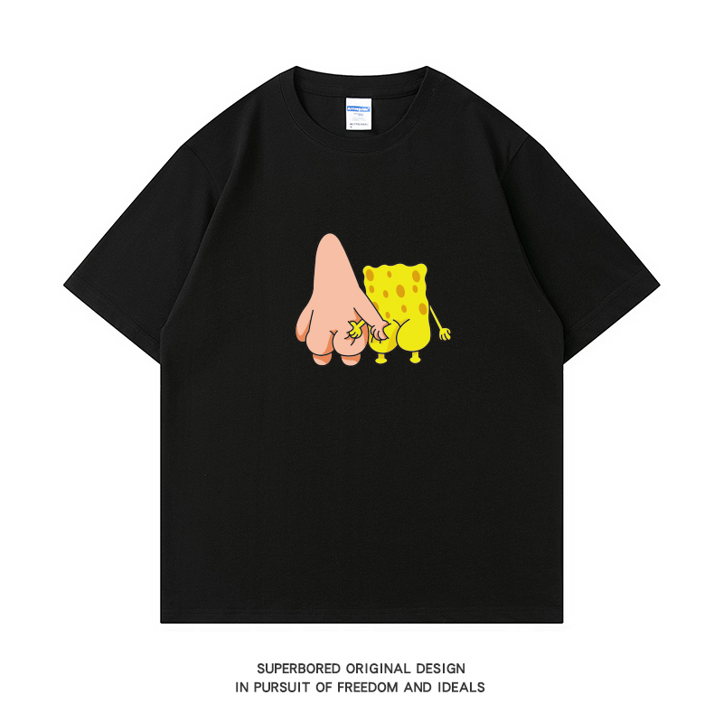 ins Hong Kong Style Fun Cartoon Funny Butt-Patting Short-Sleeved T-Shirt for Men, Summer Pure Cotton Casual Loose Large Size Half-Sleeve ins Hong Kong Style Fun Cartoon Funny Butt-Patting Short-Sleeved T-Shirt for Men, Summer Pure Cotton Casual Loose Large Size Half-Sleeve